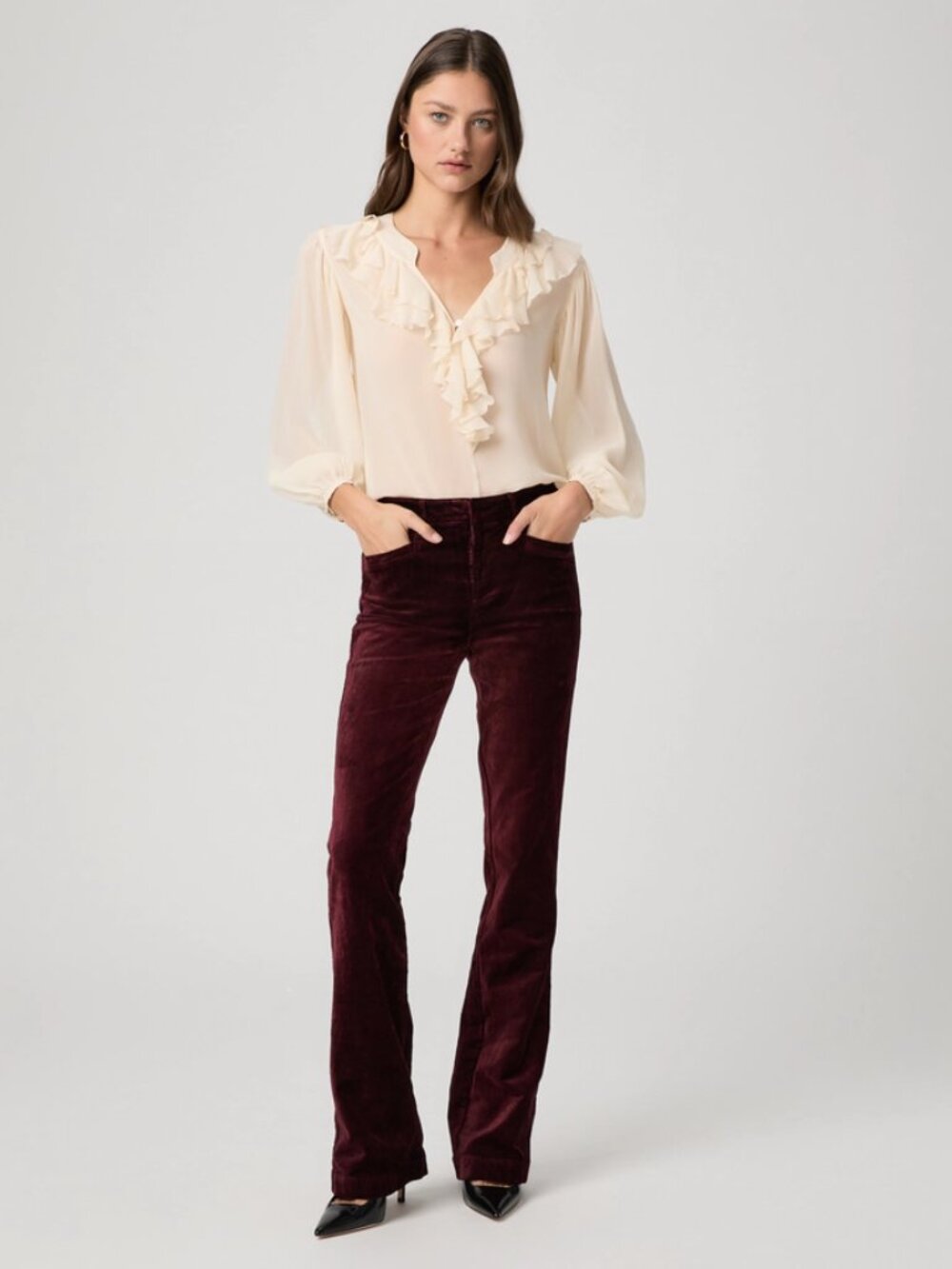 NWOT Paige Laurel Canyon Size 32 Oxblood Velvet Jeans